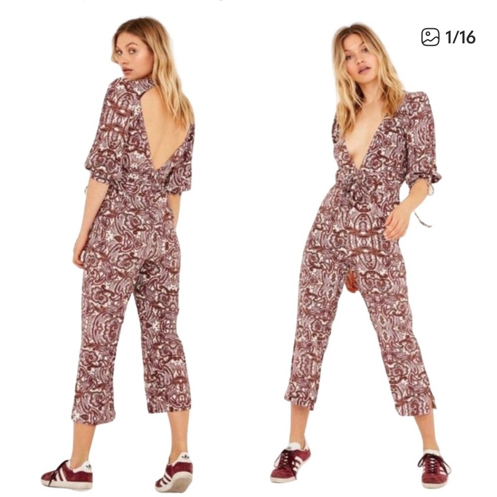 For Love And Lemons Pink and Brown Paisley Jumpsuit